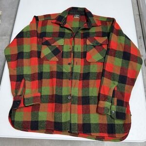 50s/60s Winter King Plaid Wool Shirt Mens XL Vintage Heavyweight Flannel